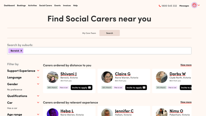 Search Social Carer page