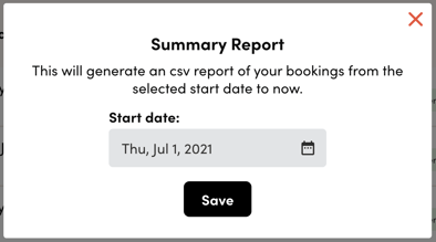 A Summary Report pop up with a field to enter a start date