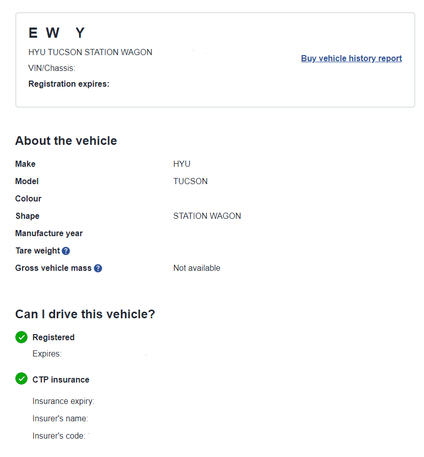 Screenshot of someone's vehicle registration
