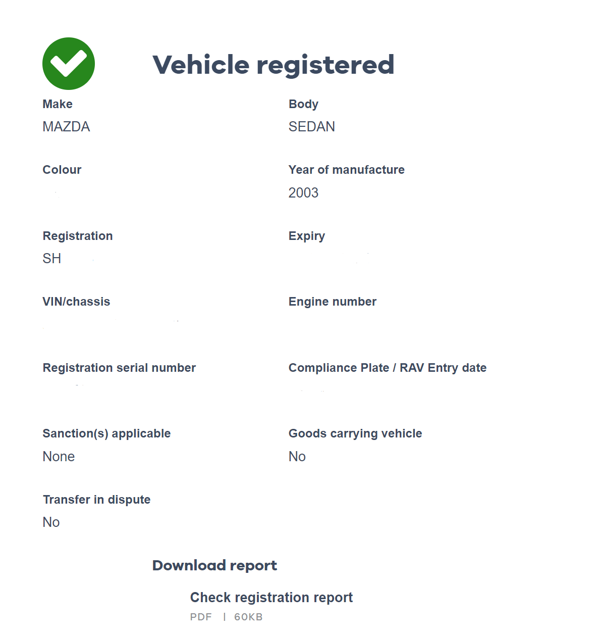 Screenshot of someone's vehicle registration (Victoria)